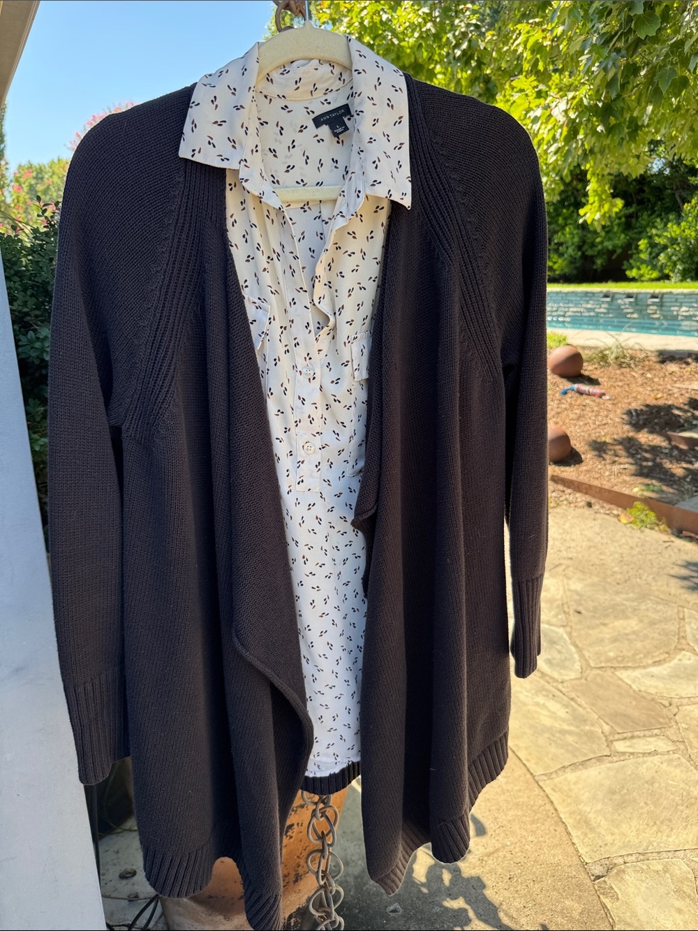 Ann Taylor Blouse + Talbots Black Cardigan Bundle | Size L | Brown/Ivory/Black